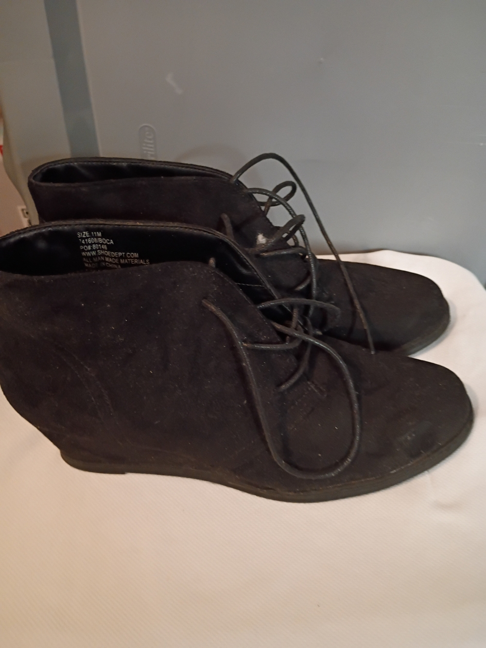 Black Lace-Up Wedge Ankle Boots - Women